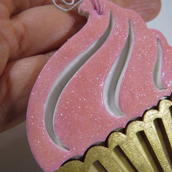 Peach Cupcake Laser Cut Wooden Ornament Hangs - Picture 2 of 5